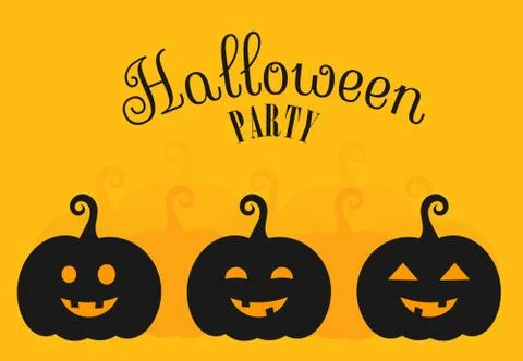Three Halloween pumpkin lanterns on orange background. Halloween party invita Stock Illustration