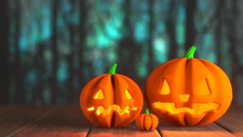 Three Halloween pumpkins 3D 4K looped animation with copy space Stock Footage 253094671