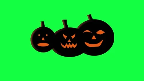 Three Halloween pumpkins with different faces are jumping on a green chromo key  Stock Footage 219635773