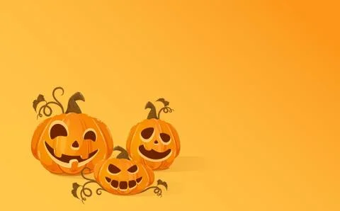 Three Halloween Pumpkins on Orange Background Illustrazione stock