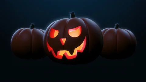 Three Halloween pumpkins seamless loop rotation on dark blue background 스톡 동영상 160259622