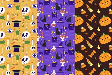 Three Halloween Seamless Patterns Stock Illustration