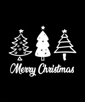Three hand drawn christmas trees with merry christmas text Stock Illustration