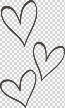 Three hand-drawn hearts are floating on transparent canvas, showing rough black Stock Illustration