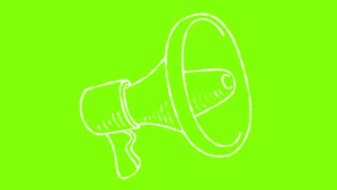 Three hand drawn megaphone illustrations arranged horizontally against a solid Stock Footage 346121159