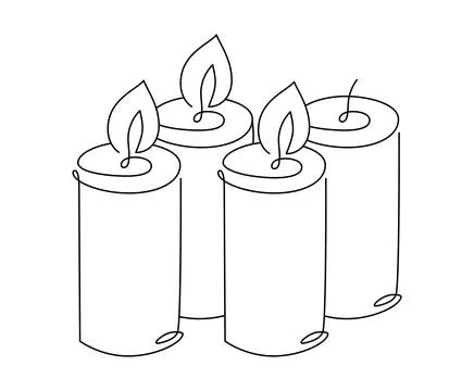 Three hand drawn one line candles vector icon. Four candles are burning Stock Illustration