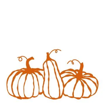 Three hand-drawn pumpkins in autumn showcasing seasonal harvest charm Stock Illustration
