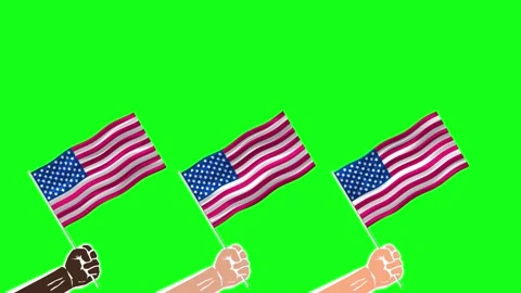 Three hand holding and waving usa flag on green screen. Stock Footage 311200576