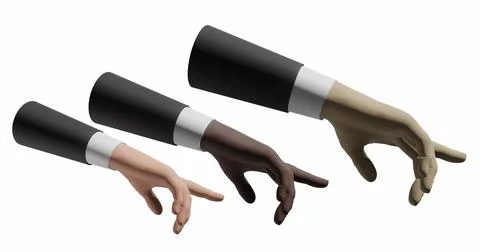 Three hand of a man of different races multicultural hands pointing finger of Stock Illustration