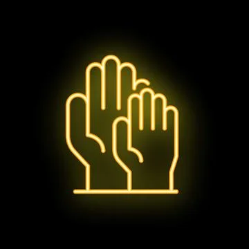 Three hands clapping making applause neon sign on black background Stock Illustration