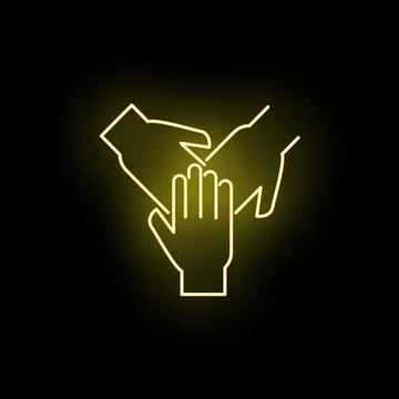 Three hands collaborating in a neon yellow glow Stock Illustration