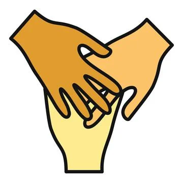 Three hands connecting forming a unity and teamwork symbol Stock Illustration