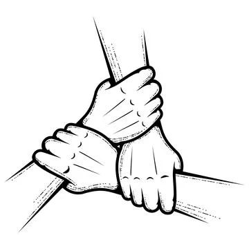 Three hands holding each other, join hands together, teamwork and friendship Stock Illustration