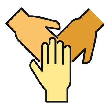 Three hands interlocking demonstrating teamwork and unity icon 스톡 일러스트