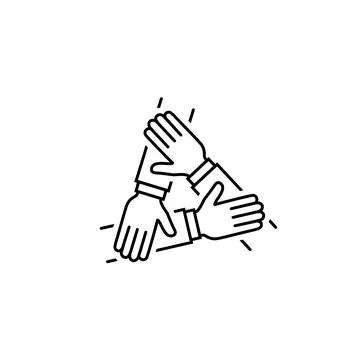 Three hands support each other icon. Teamwork sign Stock Illustration