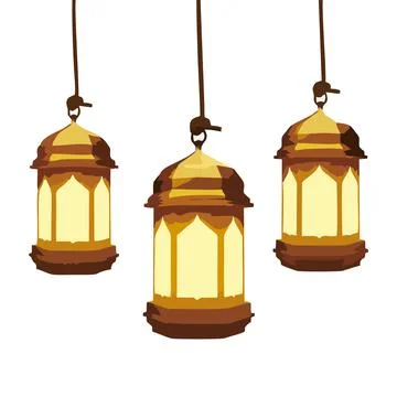 Three hanging lanterns are used for religious designs. Stock Illustration