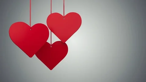 Three Hanging Red Hearts, 3d Animation 4k Stock Footage 71835230