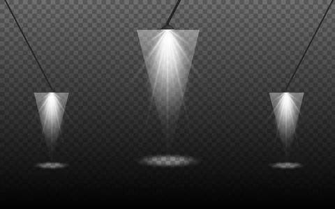 Three hanging spotlights beaming down on dark floor background for stage Stock Illustration