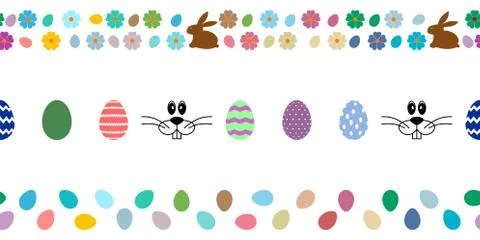 Three Happy Easter Egg border set on white isolated background. Stock Illustration