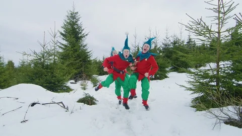 Three happy elves Stock Footage 86835374