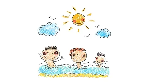 Three happy young siblings having a great time at a pool under a smiley sun on Stock Footage 131047677