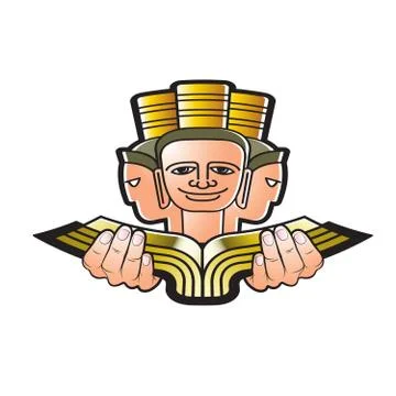 Three head face holding book Stock Illustration