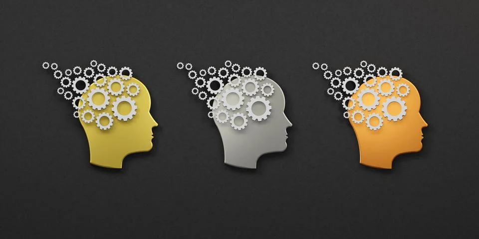 Three Head gears group concept of memory training logo. Abstraction of thinking Stock Illustration