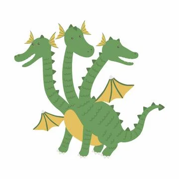 Three headed dragon ancient mythical creature cartoon vector Illustration Stock Illustration