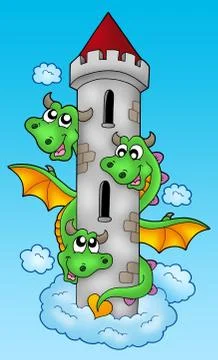 Three headed dragon on sky Stock Illustration