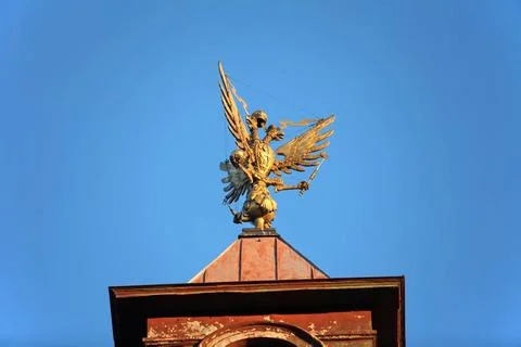 Three headed eagle golden Three-headed eagle Russian coat of arms Copyrigh... Stock Photos