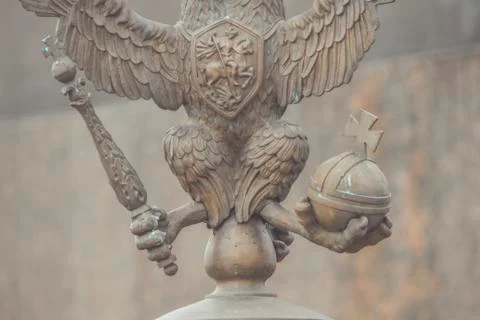 Three-headed eagle with sword and sceptre of power symbol of tsarist Russia 写真素材