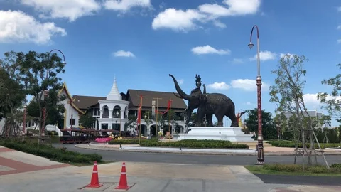 Three-headed elephant statue at Legend Siam Park.Pattaya Video stock 120617920
