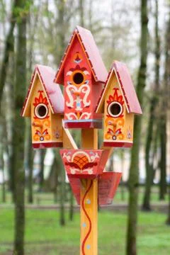 Three-headed starling house Stock Photos