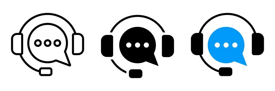 Three headset with speech bubbles and dots communication chat conversation Stock Illustration