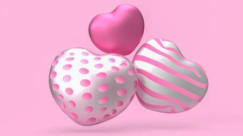 The three heart on pink background for valentines day holiday content 3d re.. Stock Illustration