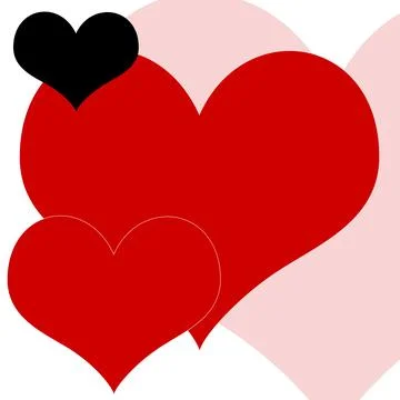 Three hearts are shown in a row, with one of them being black Stock Photos