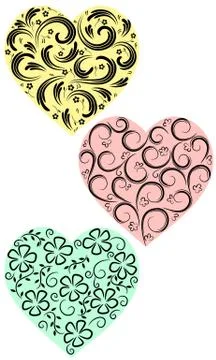 Three hearts from curls Stock Illustration