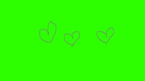 Three hearts drawn with the pen appear on the chroma key Video stock 221100728