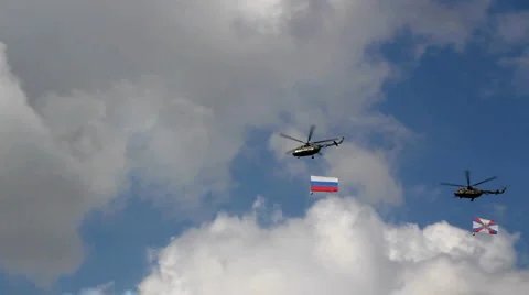 Three helicopters with flag Video stock 5396393