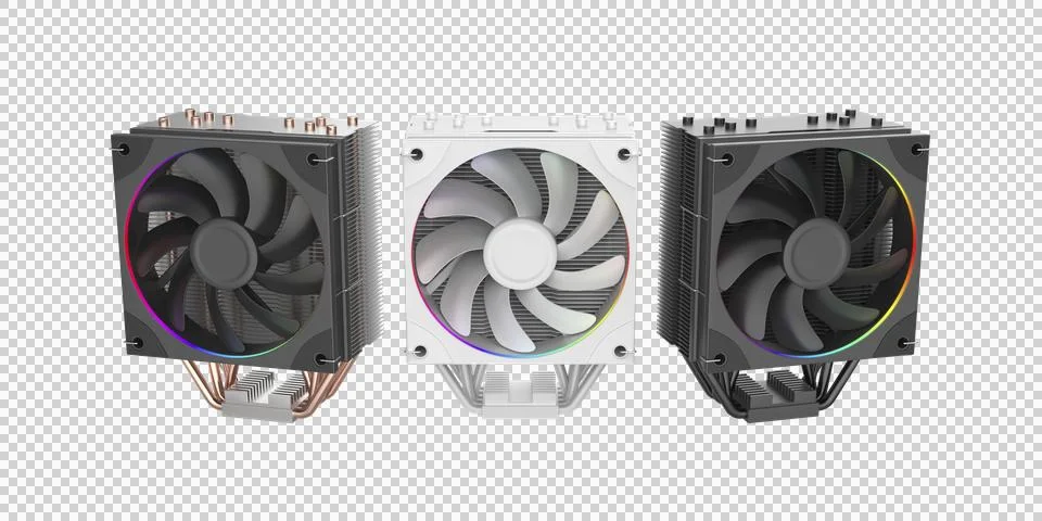 Three high performance computer processor coolers Illustrazione stock