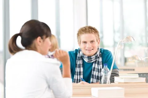 Three high school students in classroom 写真素材