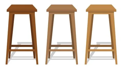 Three High Wooden Bar Stools in Different Shades of Brown Color Vector Stockillustratie