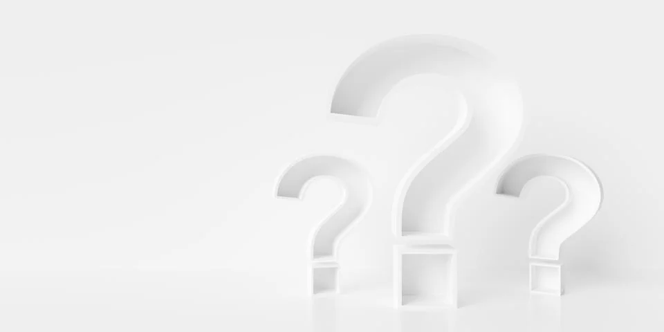 Three hollow outlined question marks standing on white background with copy.. 스톡 일러스트