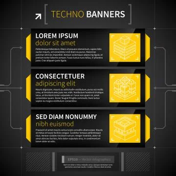 Three horizontal banners in techno style. Illustrazione stock