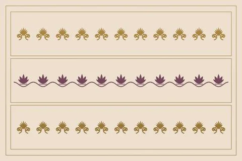 Three horizontal decorative panels display repeating stylized flowers and f.. Illustrazione stock