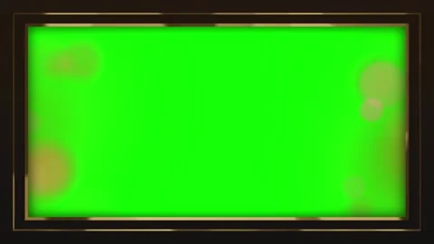 Three horizontal golden rectangular frames displaying vibrant green screens Stock Footage 344635076