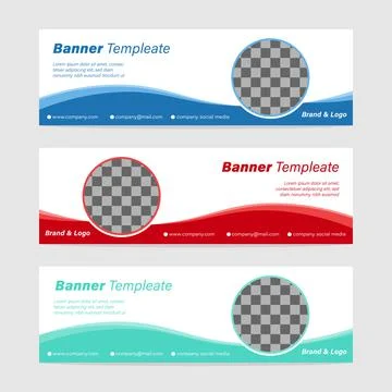 Three horizontal header web banners template, geometric shape, vector backgro Stock Illustration