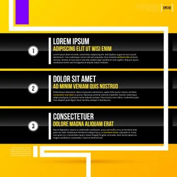 Three horizontal options on bright yellow background. EPS10 스톡 일러스트