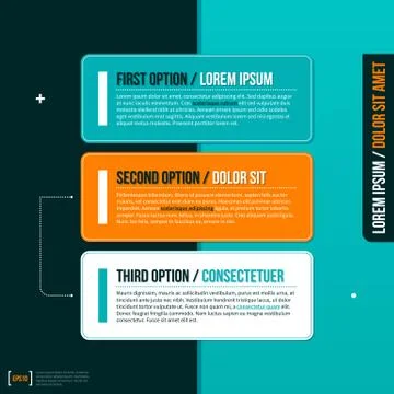 Three horizontal options on turquoise background. Stock Illustration