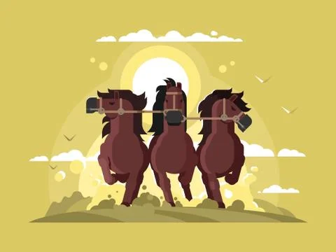 Three horses running Stock Illustration